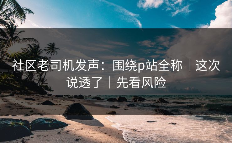 社区老司机发声：围绕p站全称｜这次说透了｜先看风险